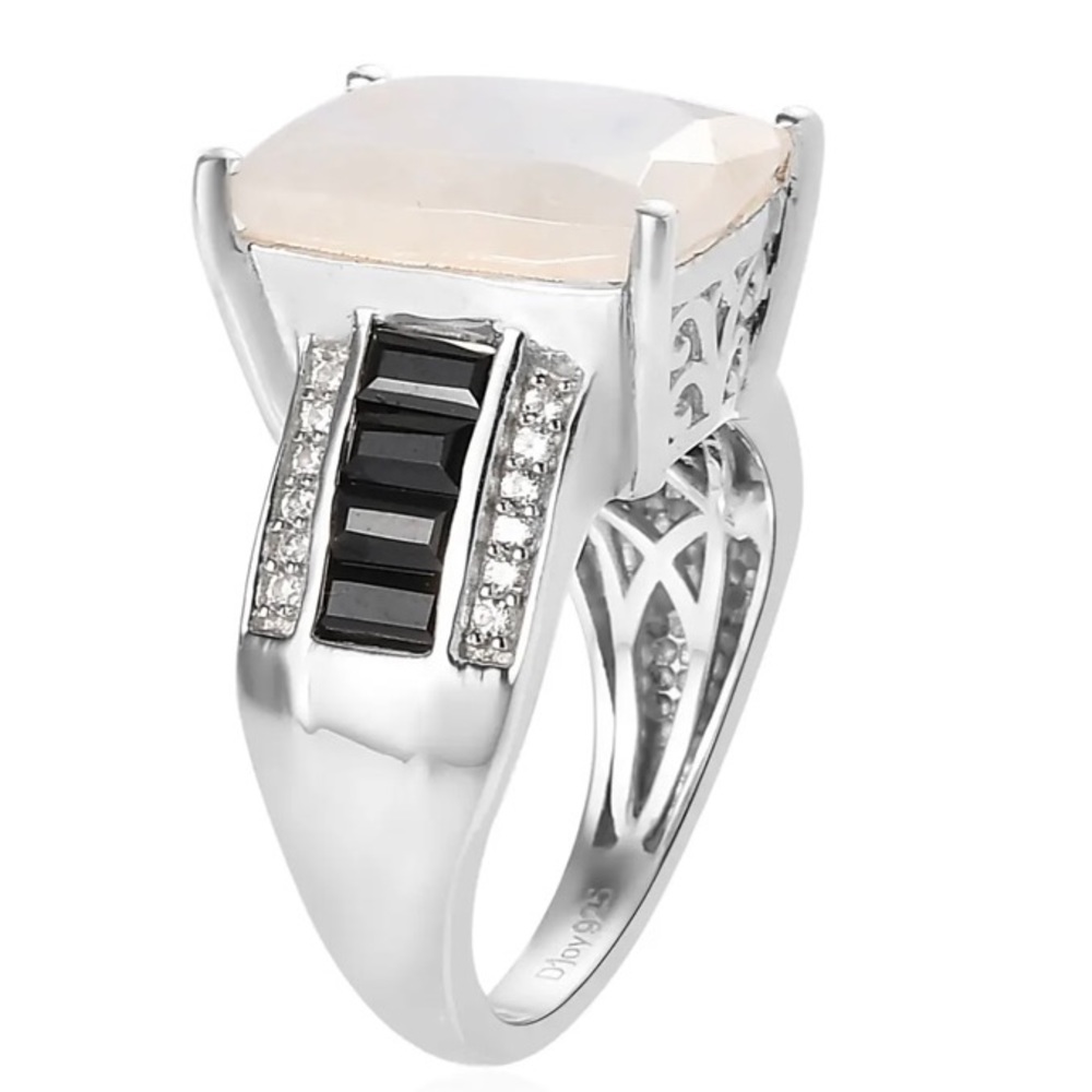 NWT Rainbow Moonstone, Black Spinel & White Zircon Ring! - Picture 3 of 10